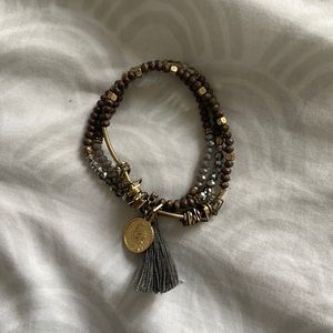 Gold, gray, and brown beaded bracelet